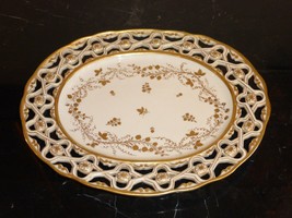 VINTAGE MOTTAHEDEH ITALY PIERCED TRAY OR DISH WITH GOLD DECORATION - £78.45 GBP
