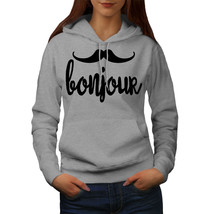 Wellcoda Bonjour Moustache Womens Hoodie, French Casual Hooded Sweatshirt - £29.15 GBP