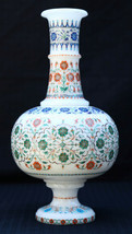 Antique White Marble Flower Vase Micro Mosaic Inlay Work Collectible Gifts H1947 - £1,281.87 GBP