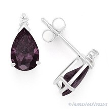 Pear-Shape Simulated Alexandrite Cubic Zirconia CZ Sterling Silver Stud Earrings - £21.09 GBP