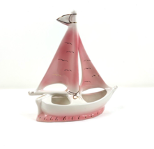 Vintage 1980s pink ceramic sailing boat planter nautical bathroom storage - £22.52 GBP