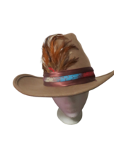 Vtg 1970s Brown 100% Wool Western Hat Feathers Band Disney World Sz Med ... - £38.30 GBP