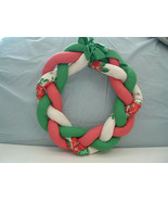 Christmas braided wreath country calico fabric hand crafted with bow red... - £19.46 GBP