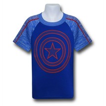 Captain America Kids Shield on Blue Space Dye T-Shirt Blue - £16.50 GBP