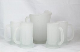 Tiara Indiana Glass Set of 4 Frosted Tankard Mugs &amp; Pitcher Patio Beverage Set - £37.96 GBP