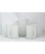 Tiara Indiana Glass Set of 4 Frosted Tankard Mugs &amp; Pitcher Patio Bevera... - £36.36 GBP