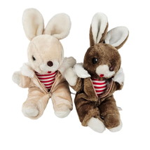 Vintage Amscan Bunny Rabbit Stuffed Animal Plush Beige Brown Zip Jumpsuit - £19.78 GBP