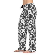 White Spring Daisies on Black All Over Pattern Women&#39;s Pajama Lounge Pants S-XL - $52.30+