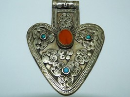 Antique Low Silver Turkoman Turkeman Heart-Shaped Pendant Cornelian 7.5 ... - $193.20
