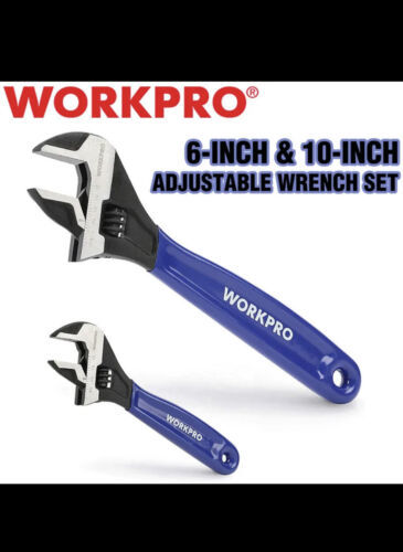 WORKPRO 2PC Adjustable Wrench Set 6" 10"  Wrench Wide Jaw Black Oxide Metric SAE - $14.84