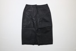 Vintage 90s Streetwear Womens Size 10 Distressed Leather Pencil Skirt Black - £54.49 GBP