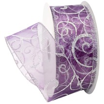 Swirl Wired Sheer Glitter Ribbon, 2-1/2-Inch By 50-Yard Spool, Purple/Silver - £27.17 GBP