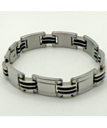 Men’s Steeltime Stainless Steel Bracelet With Black Rubber Inlay 8.25” - $16.99