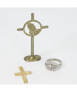 Prayer Hands Cross Statuette Cross Pendant and Ring 7.5 size - $8.81