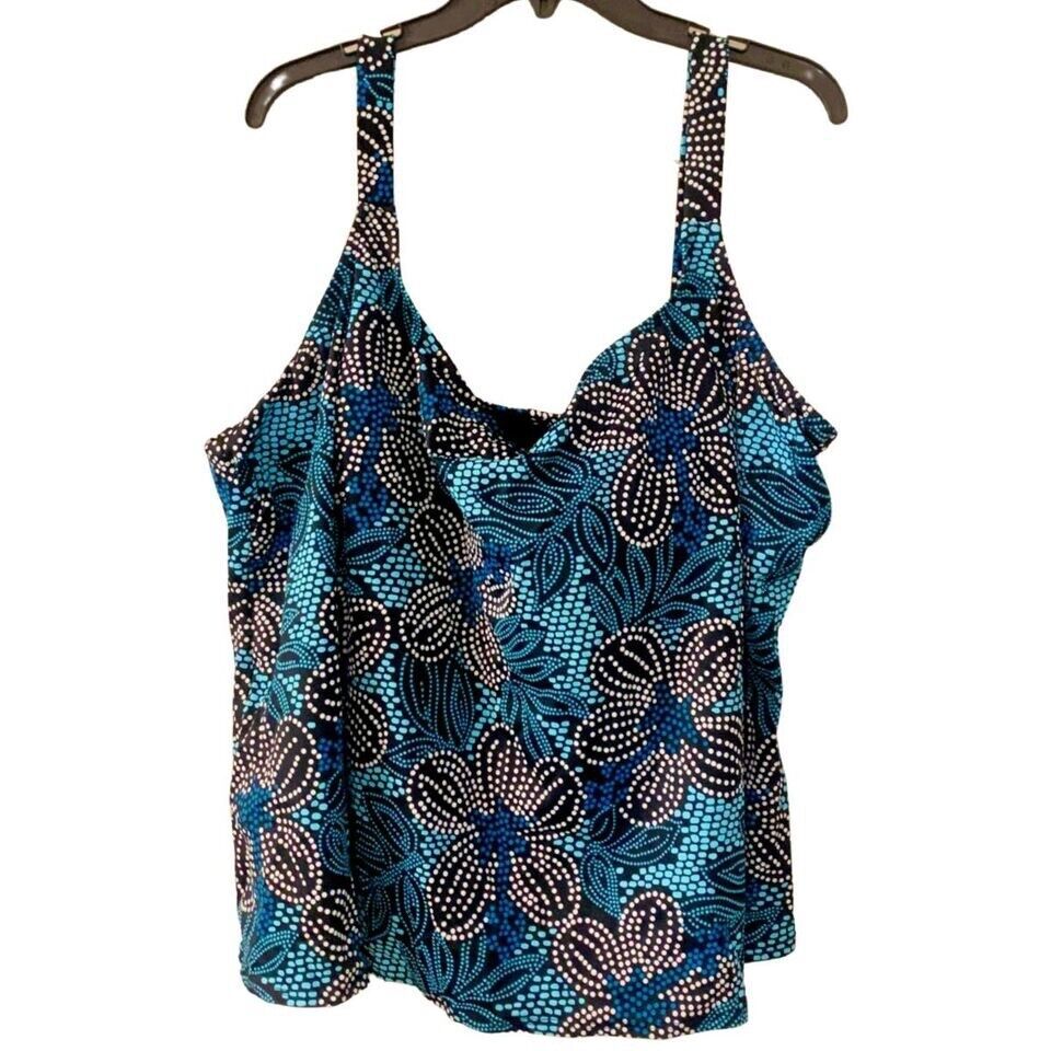 Contour Woman’s Size 30W Swimwear Tankini Top Full Padded Bra Black Blue... - $14.00