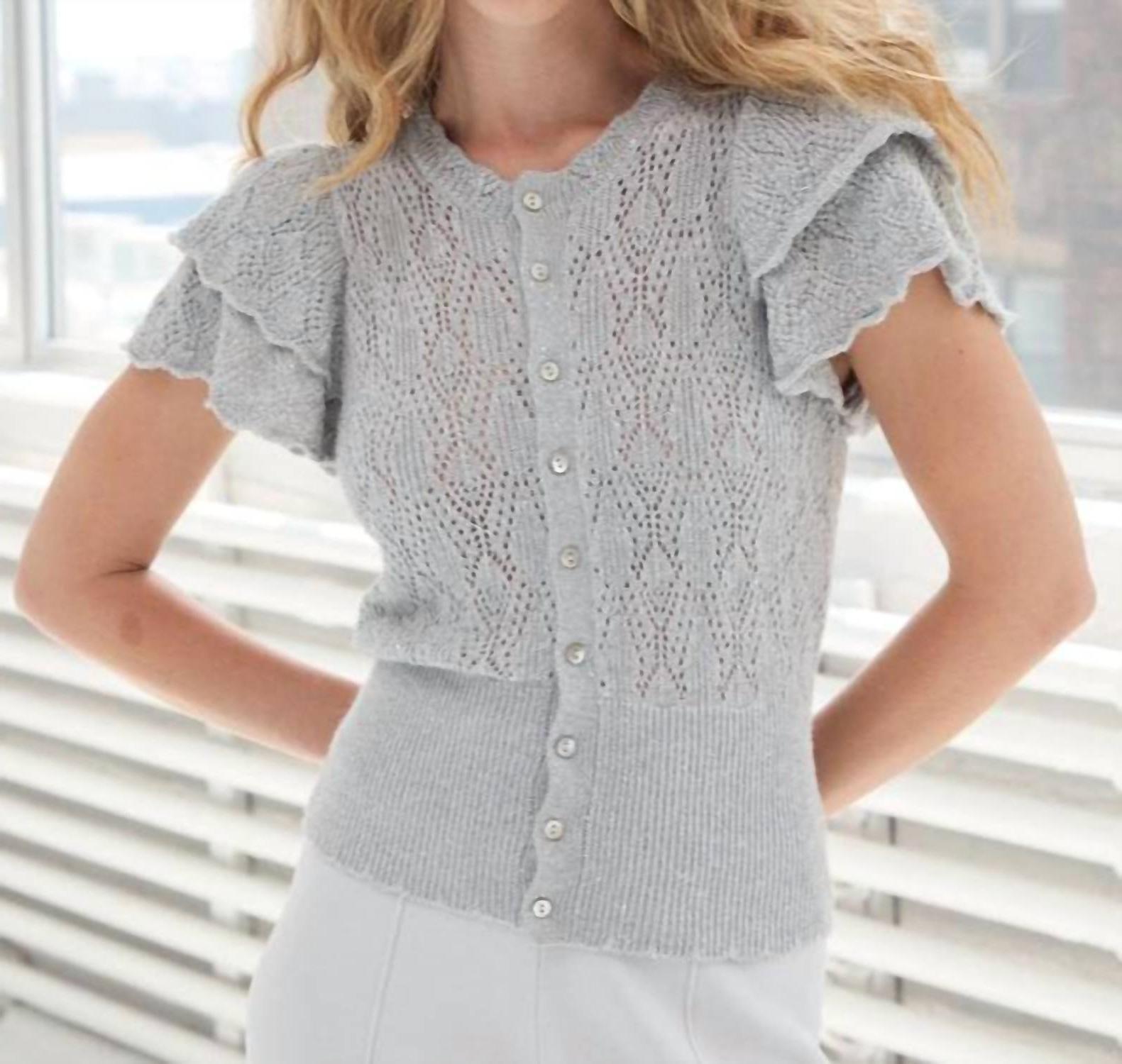 Autumn Cashmere Ruffle Sleeve Diamond Pointelle Cardigan Size M - $174.24