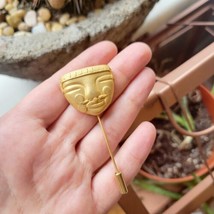 Vintage Aztec Inca Sun Mask Gold Plated Ornate Stick Pin Boucher Lapel Brooch - $49.99