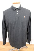 Polo Ralph Lauren L Charcoal Gray Long Sleeve Cotton Collared Polo Shirt - £17.06 GBP