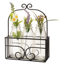 Milk Bottle Decor Basket - Scrolled Wrought Iron Display Stand Holder Amish Usa - £37.76 GBP