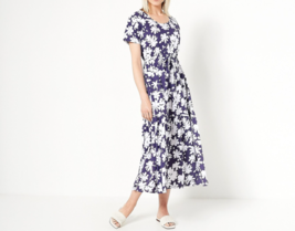 Stan Herman Happy Days 100% Cotton Length Tiered Dress Navy, Large A392414 - £23.45 GBP