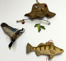 Fishing Hat Pole Fish Mallard Duck Hanging Figurines Christmas Tree Ornament lot - £19.97 GBP