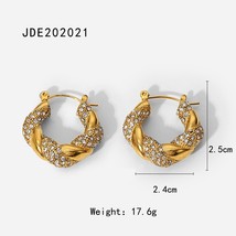 Gold Stainless Steel Inlaid Zirconium Croissant Twisted Chunky U-Shaped Hoop Ear - £11.99 GBP