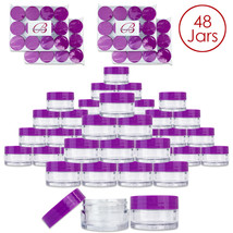 Beauticom (48 PCS) 20G/20ML Round Clear Plastic Refill Jars with Purple Lids - £30.46 GBP