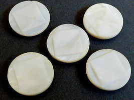 Vintage Antique lot of 5 White Mother of Pearl carved square buttons - $13.86