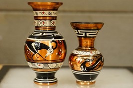 Vintage Metalware Greece Souvenir Copper Enamel Mini Vases 1970s Hand Pa... - $546.34 MXN