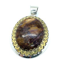 Vtg Signed Carolyn Pollack Sterling and Brass Oval Pietersite Enhancer Pendant - £99.52 GBP