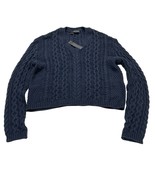 360 Sweater Womens L Blue Cotton Open Cable Knit Cropped Pullover Beachy... - €51,41 EUR