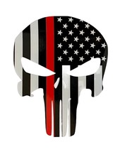 Skull Thin Red Line USA Flag Reflective Decal Sticker Fire Fighter EMS P... - £6.25 GBP