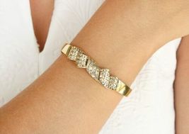 2.60 Ct Baguette Cut Simulated Diamond Bow Bangle Bracelet925 Silver Gold Plated - £127.66 GBP