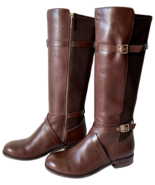 Cole Haan Knee High Riding Boots Brown Leather &amp; Fabric Panel - Women&#39;s ... - £83.38 GBP