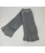 Michael Kors Gray Cable Knit Fingerless Gloves Silver Logo Buttons H2 - $44.54