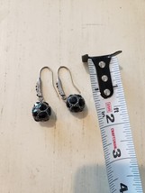 Earrings Dangle Drop Simulated Oynx Black Metal Balls - £3.95 GBP