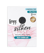 L&#39;eggs Silken Mist Silky Sheer Leg Control Top Tights, 2 Pairs Jet Black... - $271.05 MXN