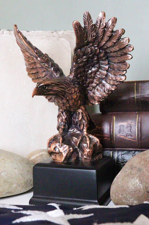 Patriotic Flight Bald Eagle On Rock Stretching Out Wings Figurine With Base - $42.99