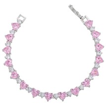Infinity Heart Love Tennis Bracelet for Women Pink Crystal Stone Wedding Engagem - £18.73 GBP
