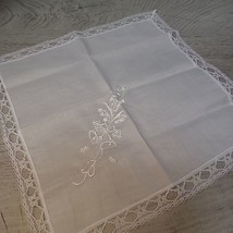 Wedding Bells White Lace Handkerchief Embroidered No Stains 11&quot; - $9.95