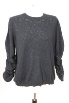 NWT Joie L Black Itana Animal Print Ruched-Sleeve Sweater - £34.63 GBP
