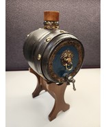 RARE Vintage  Leather Decanter Barrel Lions Head With Stand - £105.59 GBP