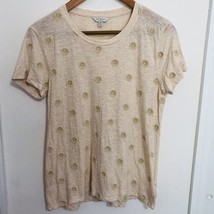 Lucky Brand Womens Embroidered Sunflower T Shirt Blouse Top Oatmeal Size Medium - £13.73 GBP