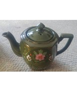 Green Handpainted Japan Made Tea Pot Floral Deisgn Motif Cute - £19.80 GBP