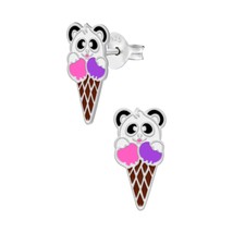 Panda Bear Holding Ice Cream 925 Silver Stud Earrings - £11.26 GBP