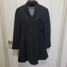 Georgiou Studio Women 100% Wool Crepe Tailored Long Blazer Jacket Black S/8 VTG - £27.14 GBP