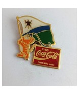 Vintage Coca-Cola Tiger Holding Lesotho Flag Lapel Hat Pin - $15.35
