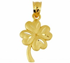 14K Solid Yellow Gold Four Leaf Clover Celtic Pendant Necklace - £119.82 GBP+