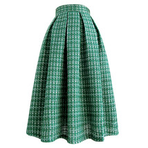 Emerald Green Winter Midi Skirt Women Custom Plus Size A-line Wool Pleated Skirt image 4