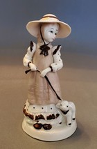 Mary Had Little Lamb Figurine Vtg 8&quot; Polka Dot Pinafore Taupe White FREE SHIP - £16.44 GBP